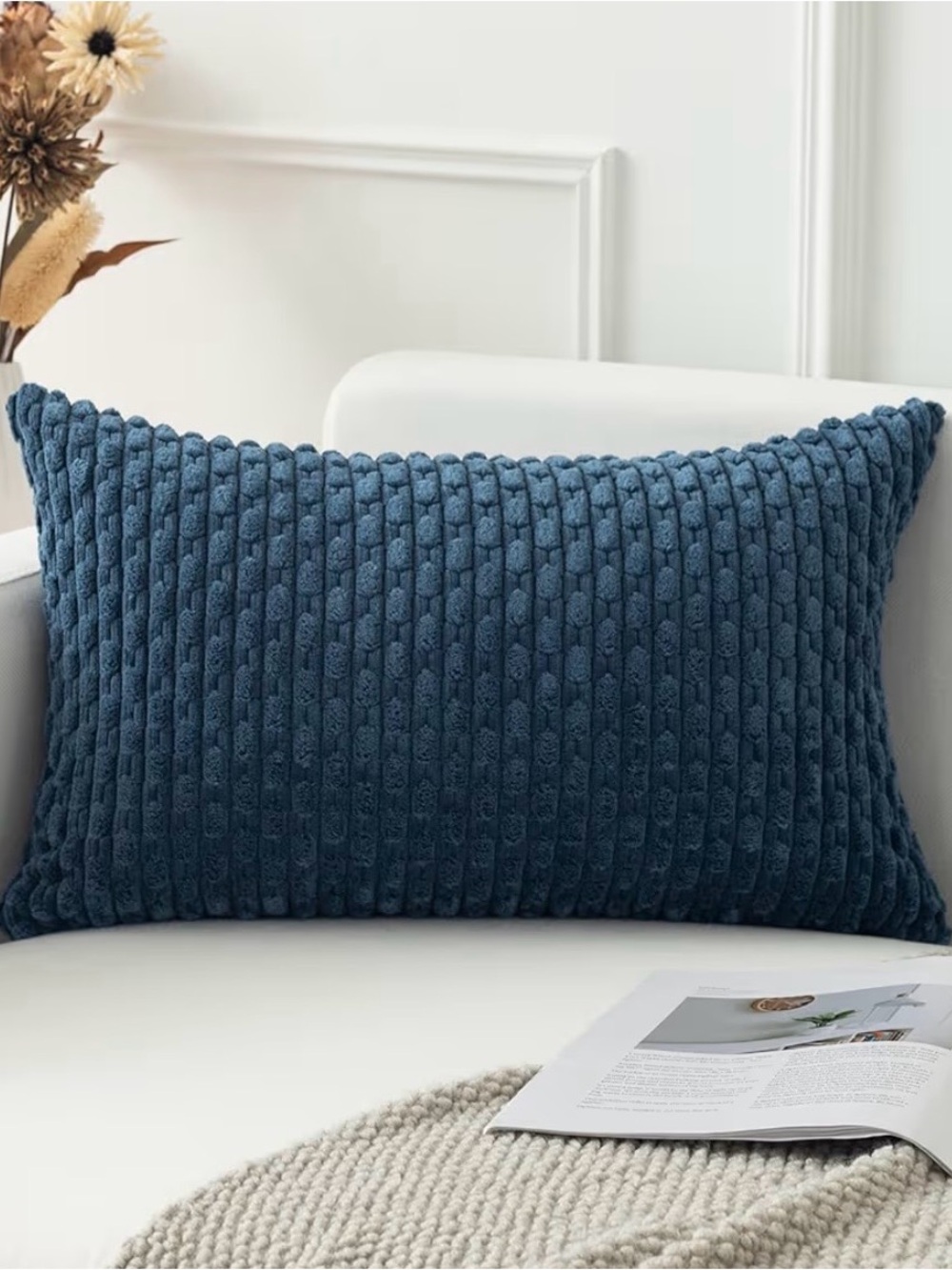 Plush Textured Rectangular Throw Pillow Cover- Blue